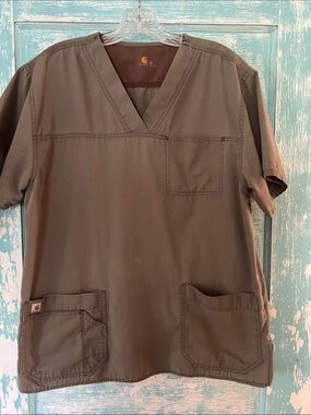 Carhartt Olive khaki V-Neck Work Scrub Top men’s medium